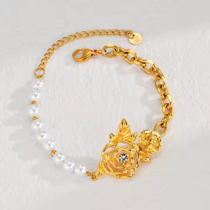 ✨🌹Bracelet Rose Éternelle Plaqué Or🌹✨