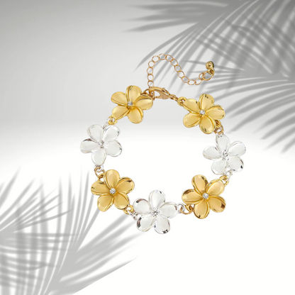 ✨ Bracelet Fleuri Plaqué Or et Argent – Élégance Naturelle ✨