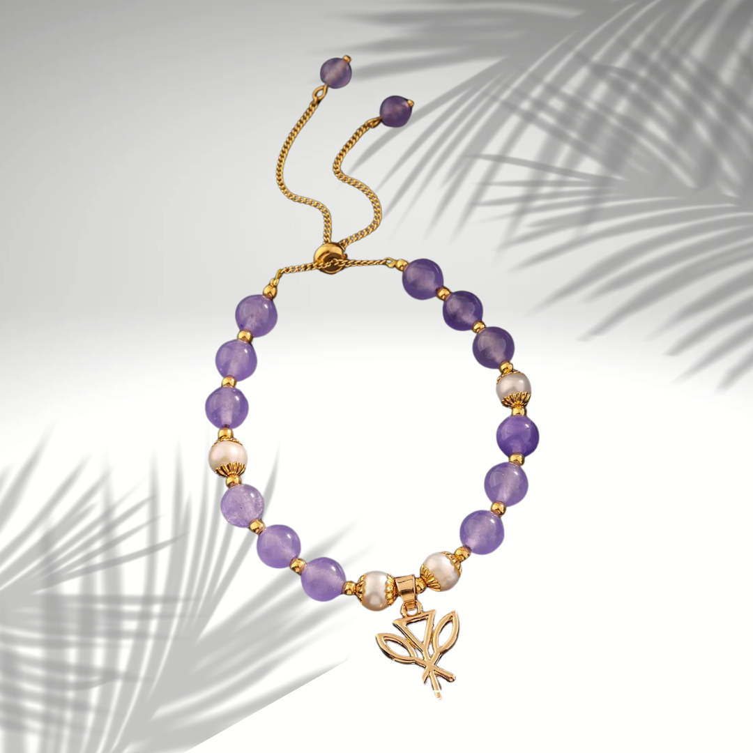💜 Bracelet Perles Améthyste et Charms Plaqué Or 💜